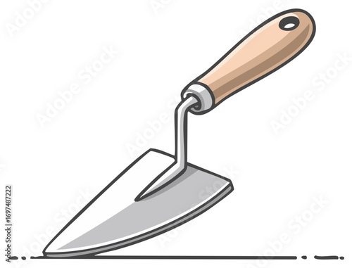 Simple cartoon illustration of a garden trowel with a wooden handle for digging and planting