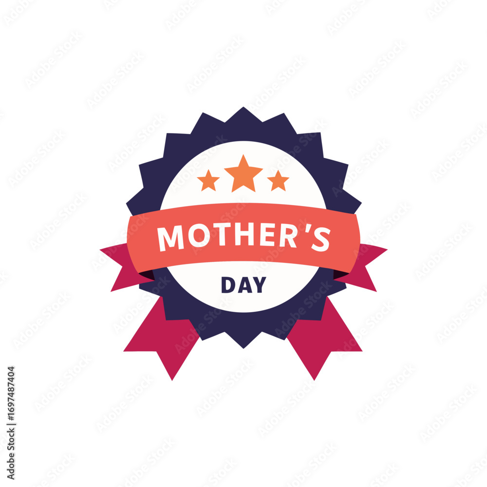 Obraz premium Mother s day celebration badge with stars and ribbons