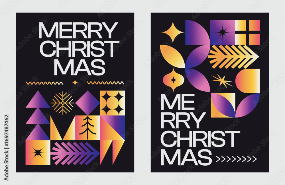 Fototapeta premium Merry Christmas And Happy New Year Vibrant Abstract Minimalist Geometric Gradient Poster Design Collection