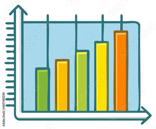 Colorful bar chart illustrating business growth and financial success, hand-drawn style