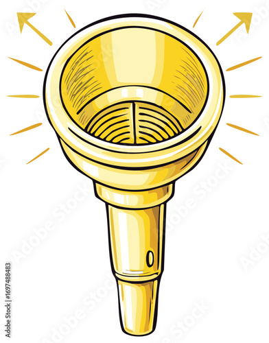 Illustration of a stylized gold-colored funnel with arrows and a light effect.