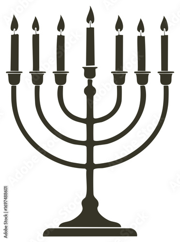 Seven Branch Candlestick with Burning Candles Illustration for Holiday Celebration