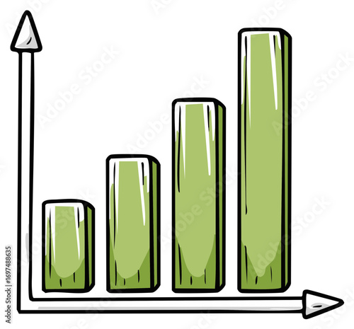 Hand Drawn Illustration of a Growing Bar Graph with Green Bars Shows Progress