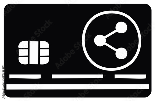 Payment card with EMV chip and share icon symbolizing secure digital transactions and online connectivity
