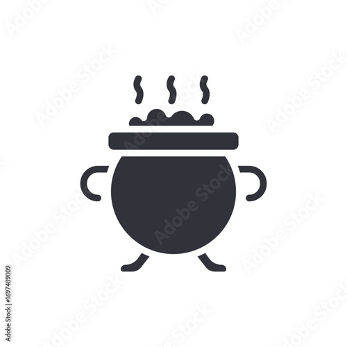 Steaming Cauldron Brewing Potion With Bubbles And Handle For Magical Occasions