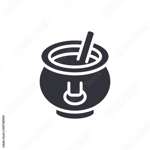 Stylized Cauldron Illustration With Stirring Spoon In A Transparent Setting