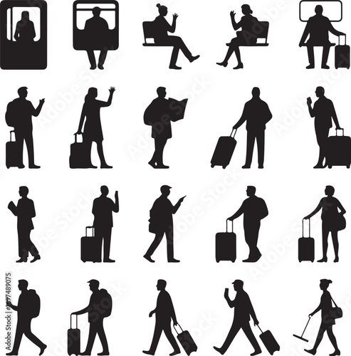 Travelers Waiting and Walking Silhouettes Collection people