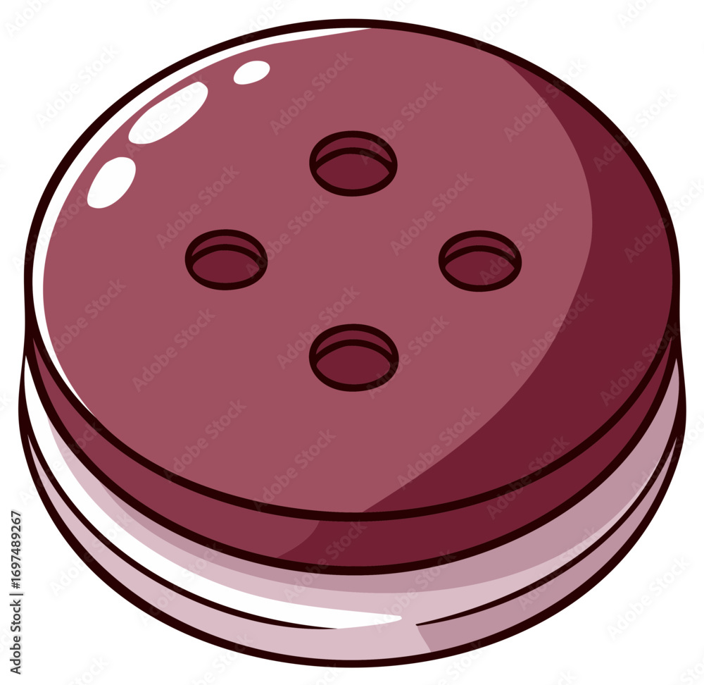 Fototapeta premium Cartoon-style button graphic with holes and layered design, isolated