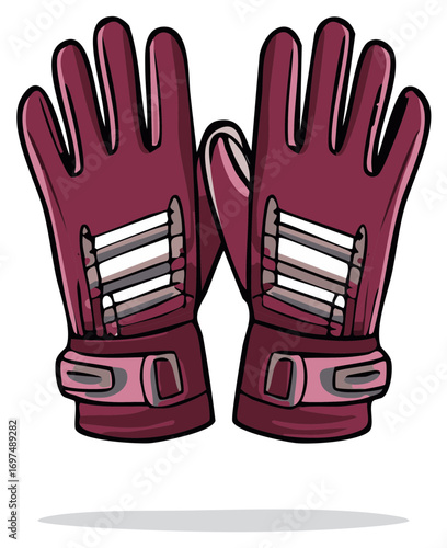 Pair of maroon athletic gloves with protective padding and adjustable straps