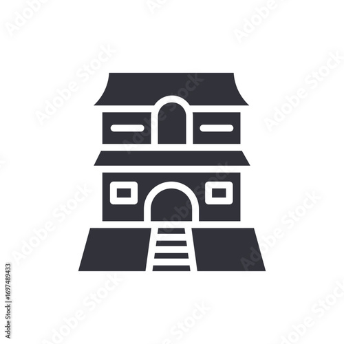 Stylized House Icon With Two Stories And A Gabled Roof On A Transparent Canvas