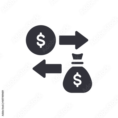 Illustrative Representation Of Monetary Exchange Featuring Coin And Bag Symbols