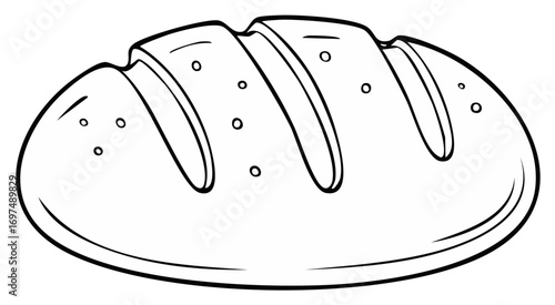Black and White Outline of a Loaf of Bread Ready for Coloring