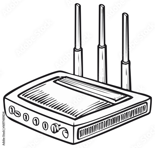 Illustrated router with antennas for networking and wireless internet connection