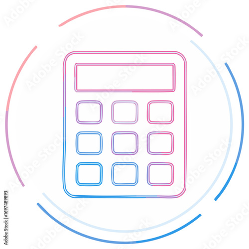 Colorful calculator outline in a circular frame, math and finance tool