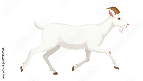 A cartoon illustration of a white goat running