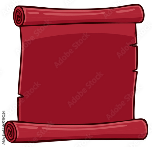 Cartoon red scroll parchment mockup template for messages, letters, or ancient maps