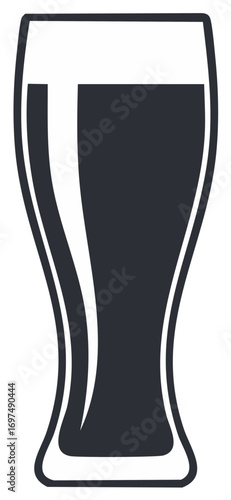 Elegant Pilsner Glass Filled with Dark Beer, Silhouette Illustration, Refreshment, Brew,  Bar, Pub, Celebrating Oktoberfest