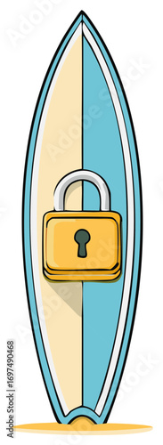 Cartoon Surfboard Security Protection Concept Padlock Safety First Surf Boards