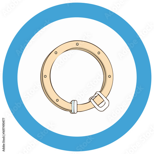 Porthole Illustration within a Blue Circle Frame for Nautical and Maritime Themes