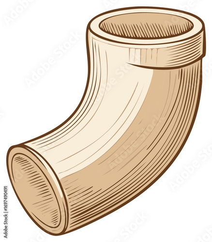 Curved Shofar Horn Musical Instrument Vintage Etched Illustration Design Element for Religious Occasions