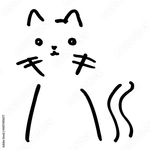猫のイラスト、線画、漫画、コミック、手描き