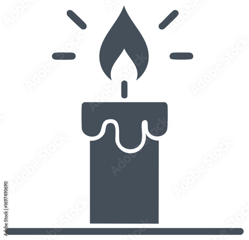 Candlelight Vector Illustration: Lit Candle with Wax Drip, Emitting Warm Glow, Simple, Minimalist Design