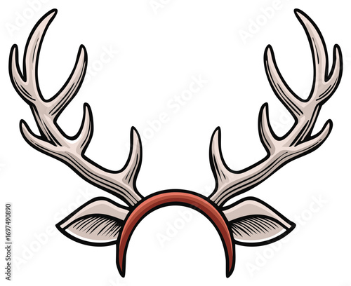 Cartoon Christmas reindeer antlers headband accessory holiday party costume illustration