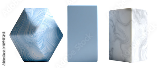 Abstract Shapes in Blue and White Marble Finish for Design Projects
