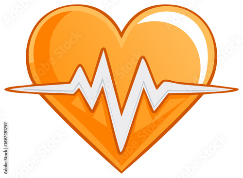 Graphic illustration of an orange heart with a white heartbeat line depicting vitality and wellness