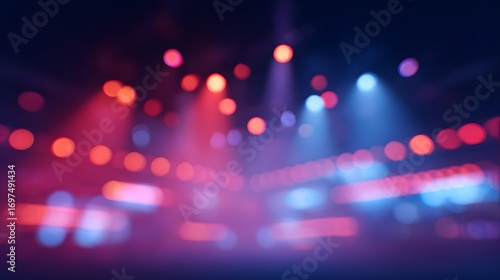 Luxury night club blurred dance lights red + blue neon