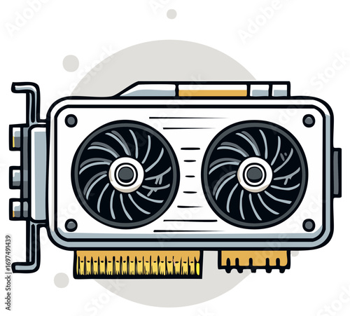 Stylized Illustration of a Computer Graphics Card with Dual Fans for Gaming and Rendering