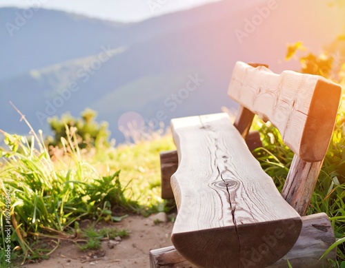 Wooden bench atop a mountain