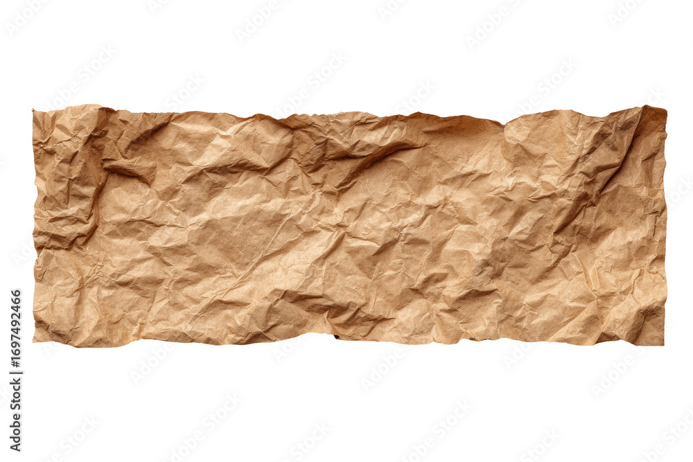 Obraz premium Crumpled brown kraft paper, rectangular shape, isolated on black