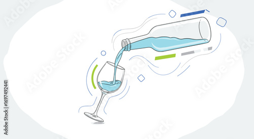 Capturing the elegant pouring of refreshing liquid into a delicate glass container representing pure hydration and taste