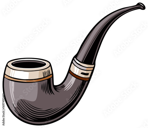 Classic Smoking Pipe Illustration with Curved Stem Tobacco Smoking Object