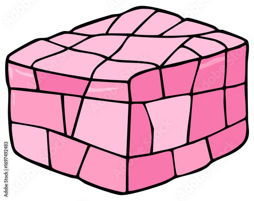 Abstract pink cube with stained glass effect and bold black outlines