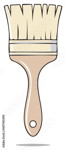 Illustration of a flat paintbrush with a beige handle and light yellow bristles for painting and home improvement