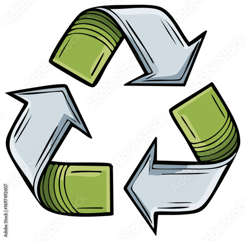 Stylized Green and Gray Arrows Forming a Recycling Symbol with a Clean Hand Drawn Style
