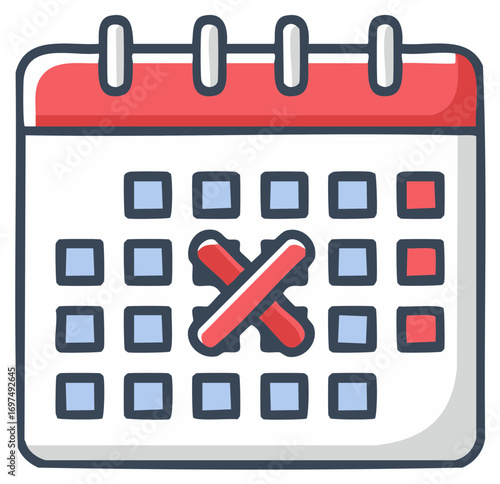 Doodle Style Calendar Icon with Red X Mark on a Specific Day for Cancellation