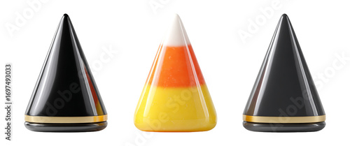 Colorful Cone-Shaped Candies on White Background for Halloween Theme