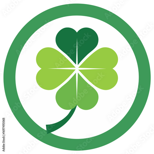 Vibrant Green Four Leaf Clover Icon within a Circle Representing Luck, Fortune, and Irish Culture