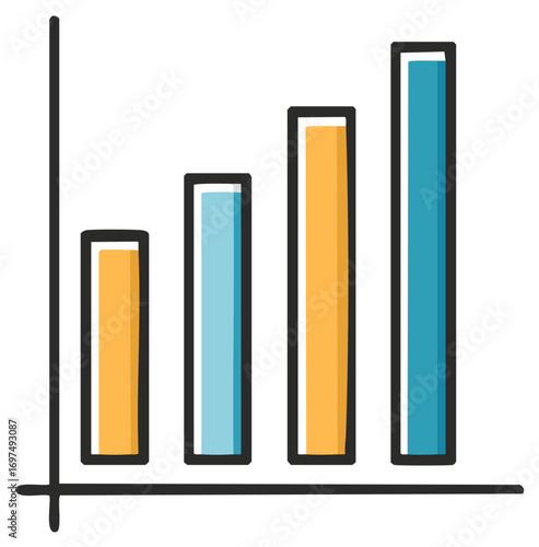 Drawn Bar Chart With Increasing Orange and Blue Bars Indicating Growth