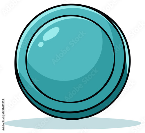 Isolated teal coin illustration displaying a glossy surface and black outlines suitable for user interface design or game development