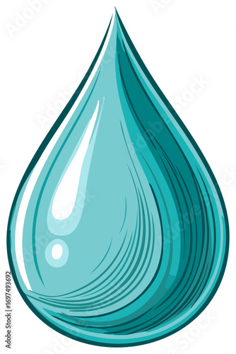 Stylized graphic illustration of a single shiny teal water drop
