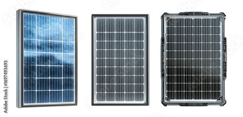 Three Solar Panels Modern Technology Energy Sustainability Design