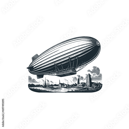 Balloon airship – Black and White Icon Vector and Illustration