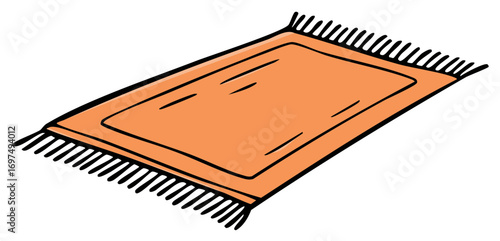 Cartoon illustration of a rectangular rug with fringe in orange and black colors