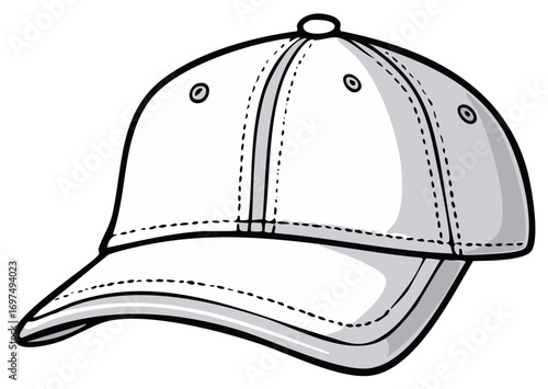 Simple illustration of a white baseball cap with black outline and subtle shading