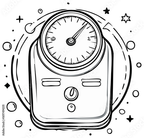 Hand drawn vintage bathroom scale illustration for weight loss and diet concept