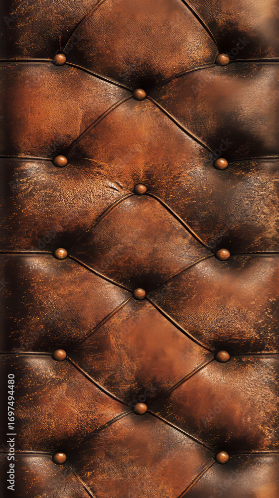 Naklejka premium Luxurious tufted leather texture with rich warm brown tones. Elegant and classic upholstery detail.